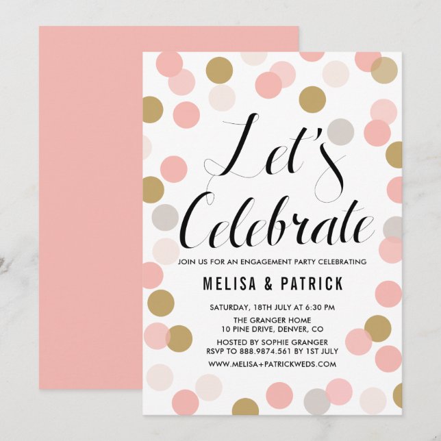 Invitation Blush & Gold Confetti Pois (Devant / Derrière)