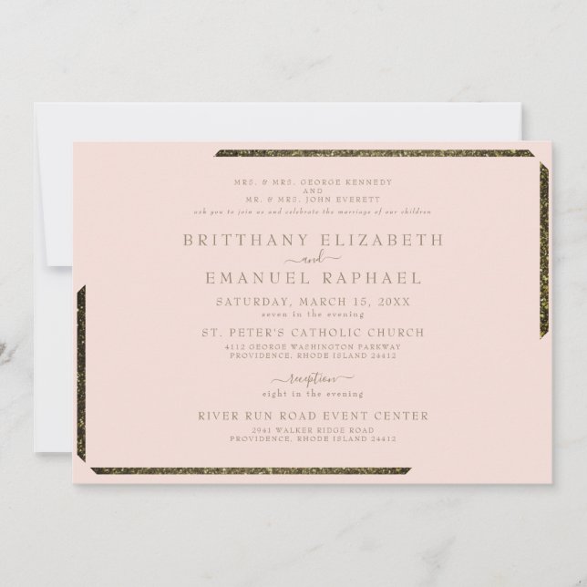 Invitation Blush & Gold éblouissant les deux parents Mariage (Devant)