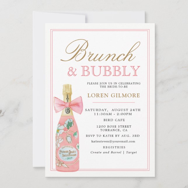 Invitation Blush Gold Floral Champagne Bridal Brunch (Devant)