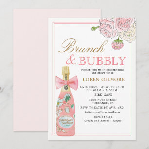 Invitation Blush Gold Floral Champagne Brunch et Bubbly