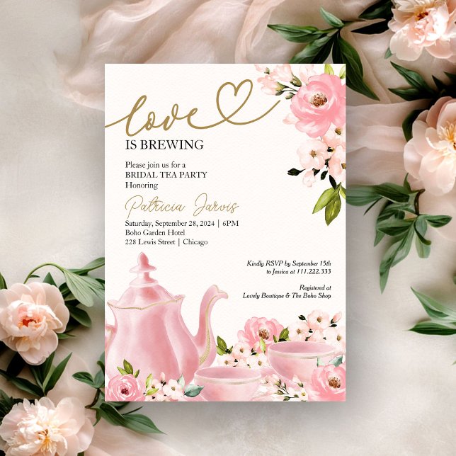 Invitation Blush Gold Floral Love est brassant Fête des marié (Créateur téléchargé)