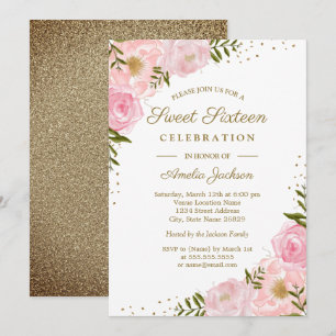 Invitation Blush Gold Floral Watercolor pour un Sw