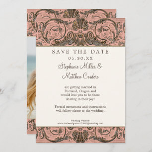 Invitation Blush Gold Vintage Ornate Enregistrer la photo de