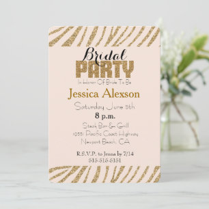 Invitation Blush Gold Zebra Imprimer Faux Parties scintillant