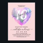 Invitation Blush Holographic Foil Coeur Balloon Sweet 16<br><div class="desc">Cette invitation à fêter un sweet sixteen féminin, moderne et mignon est parfaite pour la jeune fille branchée et élégante. Il présente une fausse bulle de coeur en feuille holographique vert, rose, violet et bleu iridescente avec un grand "16" sur un simple arrière - plan rose vif. C'est un design...</div>