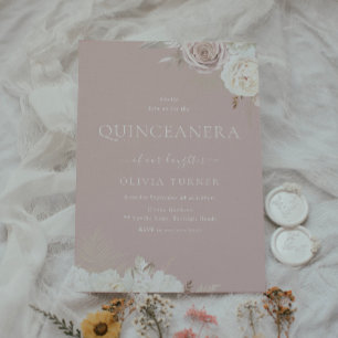 Invitation Blush & Ivory Floral Dusty Pink Quinceanera Party