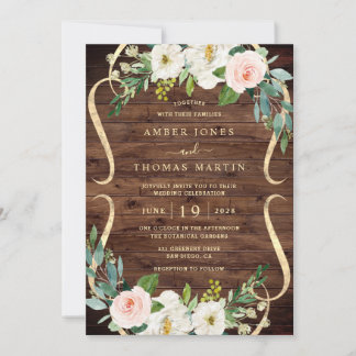 Invitation Blush Ivory Floral Pretty Rustic Wood Wedding