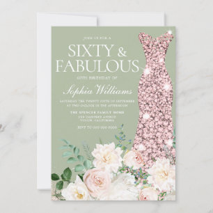 Invitation Blush Ivory Floral Sage Rose Gold 60e anniversaire