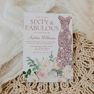 Invitation Blush & Ivory Flowers Rose Gold Gown 60e anniversa
