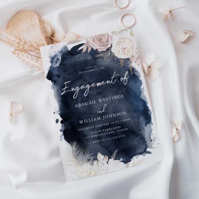 Invitation Blush & Ivory, Navy Watercolor Engagement Party (Créateur téléchargé)