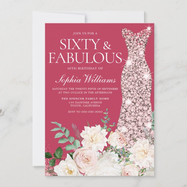 Invitation Blush & Ivory, Rose Gold & Magenta 60e anniversair (Devant)