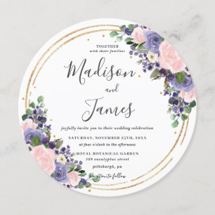 Invitation Blush Lavender Floral Mariage Gold Parties scintil