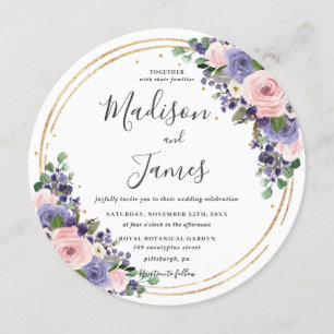 Invitation Blush Lavender Floral Mariage Gold Parties scintil