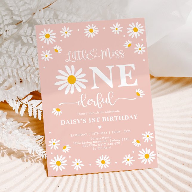 Invitation Blush Little Miss ONE derful Daisy Flowers Anniver (Créateur téléchargé)