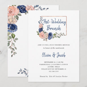 Invitation Blush Marine Floral Géométrique Post Mariage Bru