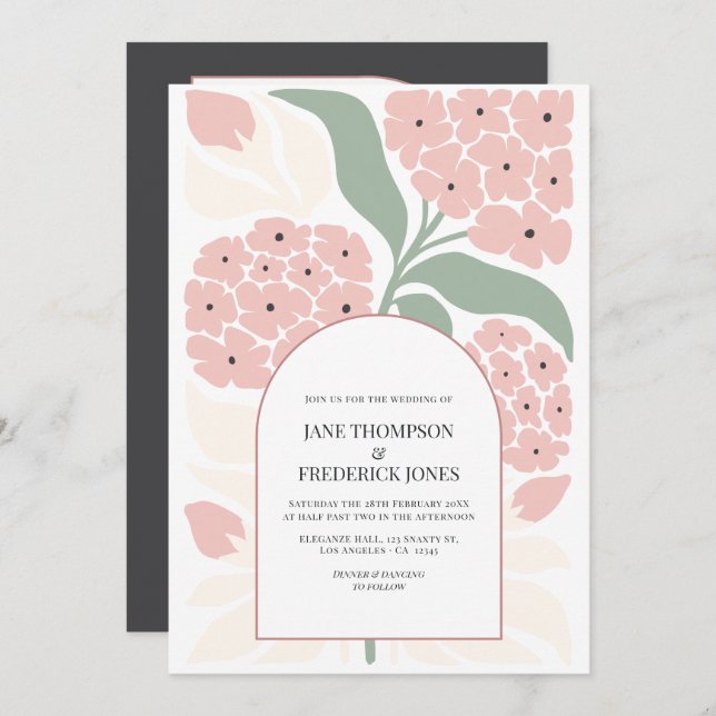Invitation Blush Meadow Abstract Floral Modern Spring Wedding (Devant / Derrière)