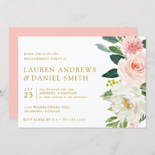 Invitation Blush moderne Chic Floral Gold Engagement Party