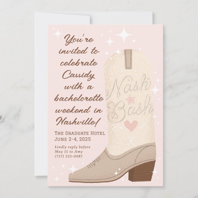 Invitation Blush Nash Bash Cowgirl Boot Bachelorette Party (Devant)