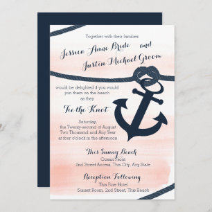 Invitation Blush nautique et corde marine et Mariage d'Ancres
