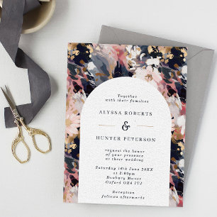 Invitation Blush & Navy Abstrait Floral Arch Mariage