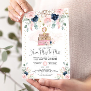 Invitation Blush Navy Floral Travel Fête des mariées