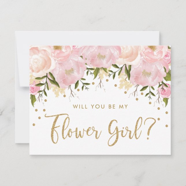 Invitation Blush Or Pastel Floral Be My Fille Fleur (Devant)