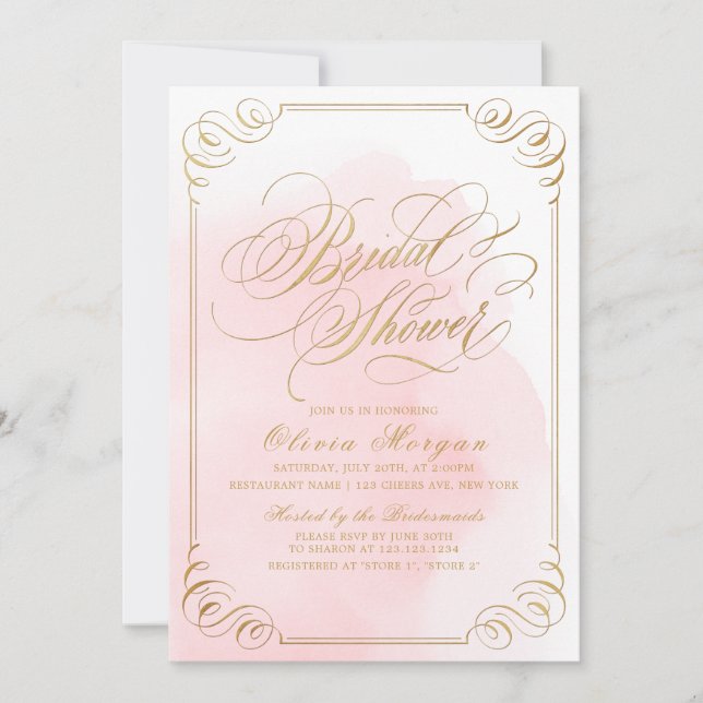 Invitation Blush or rose gold élégant calligraphie Enterremen (Devant)
