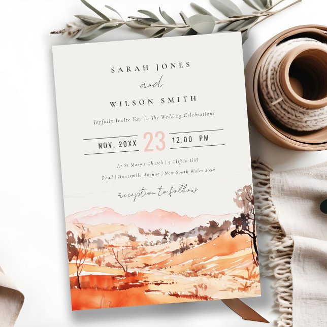 Invitation Blush Orange Watercolor Woods Mountain Wedding (Créateur téléchargé)