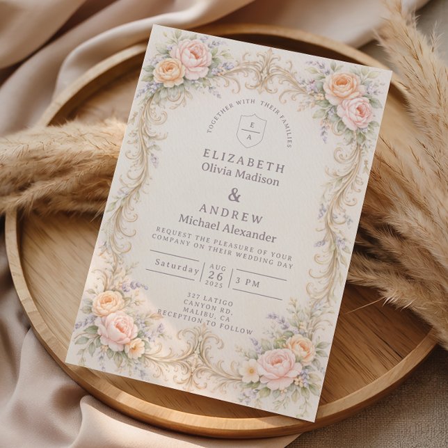 Invitation Blush Peach Baroque Rose Wedding (Créateur téléchargé)