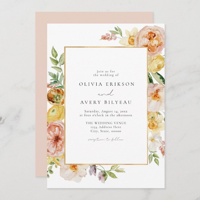 Invitation Blush & Peach Pastel Floral Garden Mariage (Devant / Derrière)