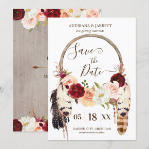 Invitation Blush & Peach Rose Attrape-rêve Boho Save the Date