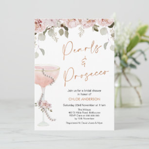 Invitation Blush Pearls Prosecco Blush Floral Fête des mariée