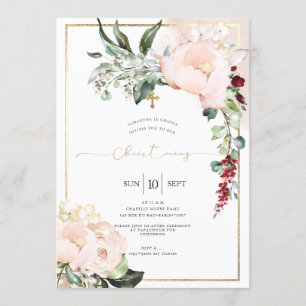 Invitation Blush Peonies Aquarelle Flowers Christening