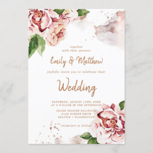 Invitation Blush Peonies Moderne Abstrait Faux Parties scinti