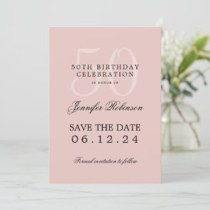 Invitation Blush Pink 50th Birthday Save Date avec détails