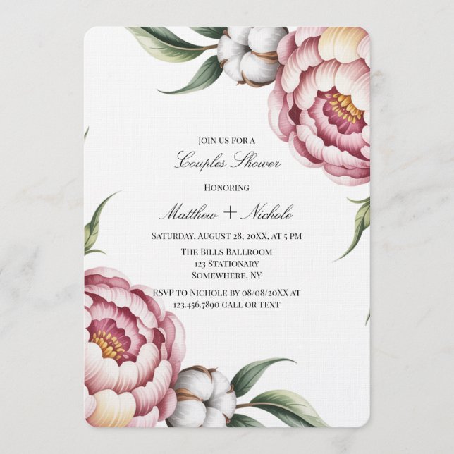 Invitation Blush Pink and Cotton Couples Shower (Devant)