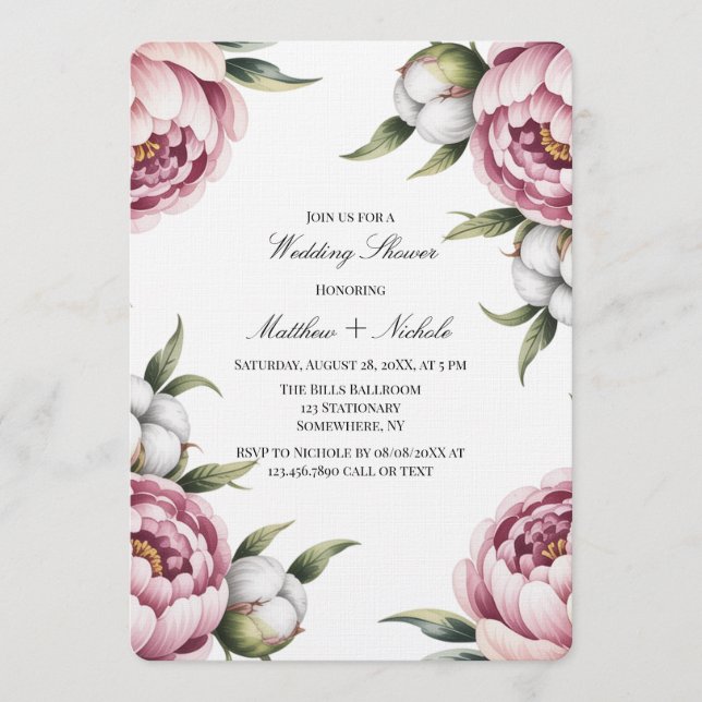 Invitation Blush Pink and Cotton Wedding Shower (Devant)