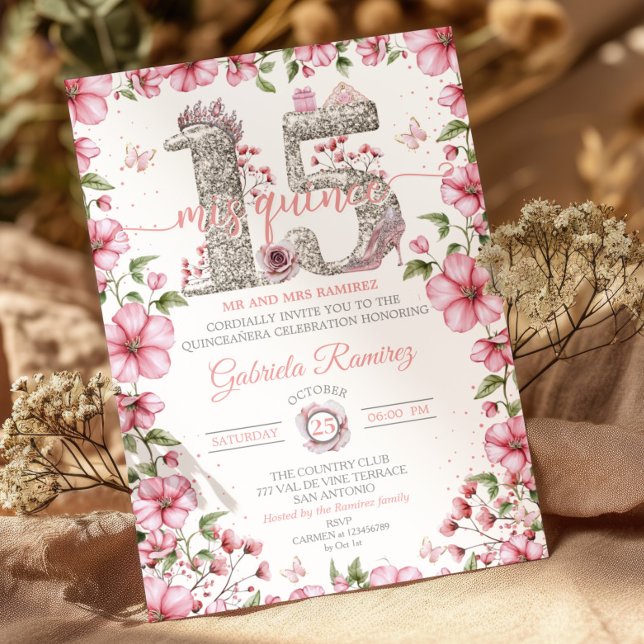Invitation Blush Pink and Silver Tiara Mis Quince Quinceañera (Créateur téléchargé)