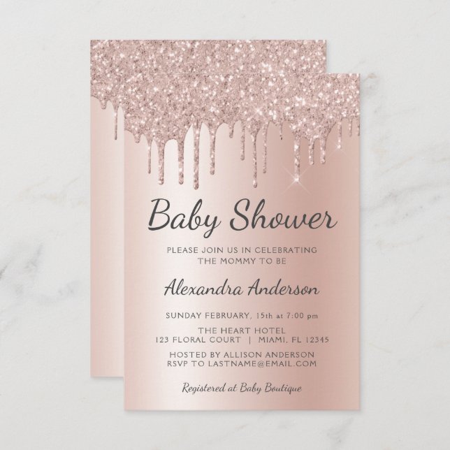 Invitation Blush Pink - Baby shower de la Rose Gold Girl (Devant / Derrière)