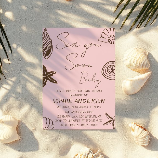 Invitation Blush Pink Beach Sea You Soon Baby Shower  (Créateur téléchargé)