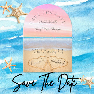 Invitation Blush Pink Beach Wedding 2 Coeurs Mariage de sable