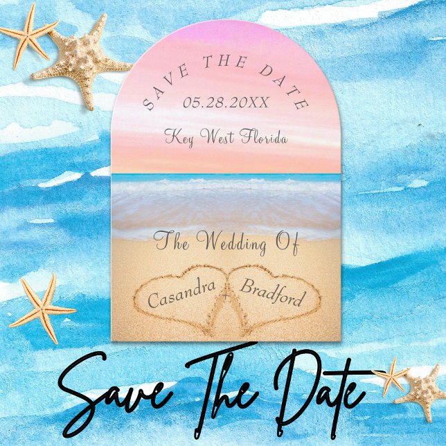 Invitation Blush Pink Beach Wedding 2 Coeurs Mariage de sable (Créateur téléchargé)