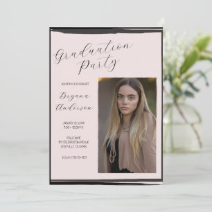 Invitation Blush Pink & Black Photo Fête de graduation tendan