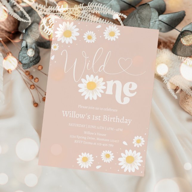 Invitation Blush Pink Boho Daisy Wild One fête d'anniversaire (Créateur téléchargé)