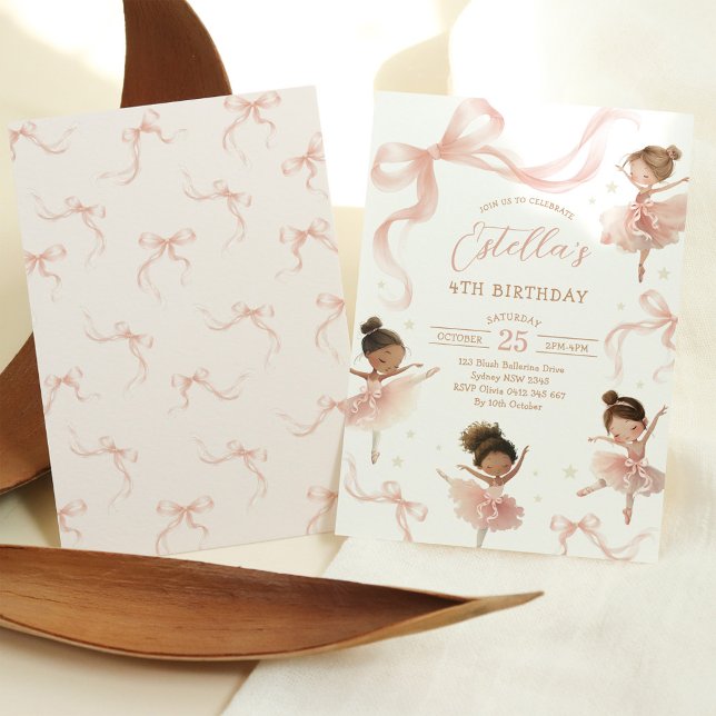 Invitation Blush Pink Bow Ballerina Birthday (Créateur téléchargé)