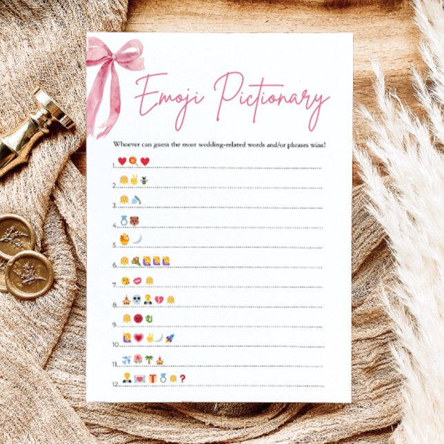 Invitation Blush Pink Bow Fête des mariées Emoji Pictionary J (Blush Pink Bow Bridal Shower Emoji Pictionary Game)