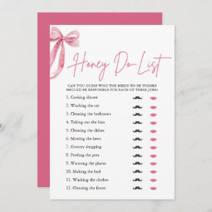 Invitation Blush Pink Bow Honey Do Liste Fête des mariées Jeu