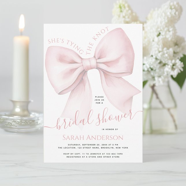 Invitation Blush Pink Bow She's Tying the Knot Bridal Shower (Créateur téléchargé)
