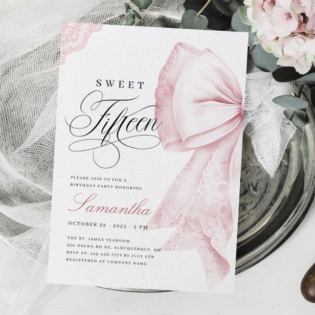 Invitation Blush Pink Bow Sweet Fifteen Birthday (Créateur téléchargé)