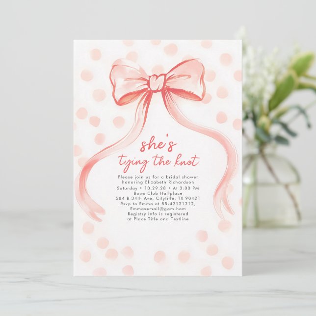 Invitation Blush Pink Bow Whimsical Minimalist Bridal Shower (Debout devant)